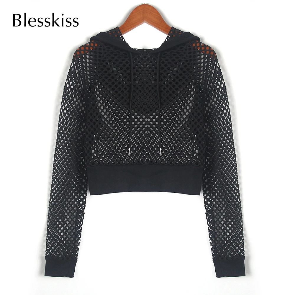 Blesskiss сетчатые топы для бега, топы для йоги, спортивная рубашка для женщин, одежда для фитнеса, одежда с длинным рукавом, быстросохнущая одежда для спортзала, спортивная одежда - Цвет: black