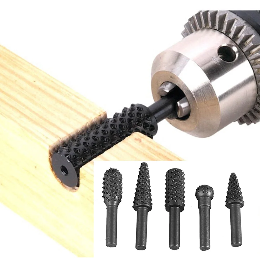 

5pcs 1/4'' 6mm Shank Rotary Burr Set Wood Rasp File Drill Bits Rotary Rasp Set for Woodworking