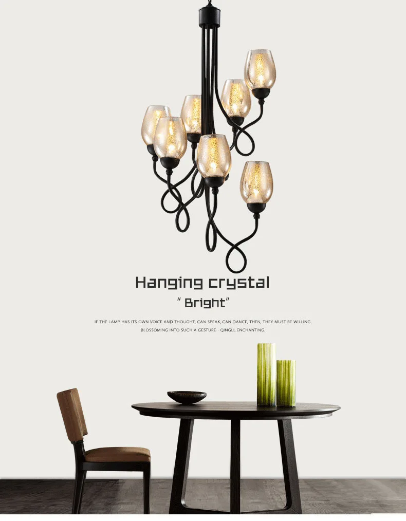 

Modern Simple American Art Black Iron Pendant Light Glass Cup For Staircase Dinging Room Bar Hanging Lighting E27 Ing hanging