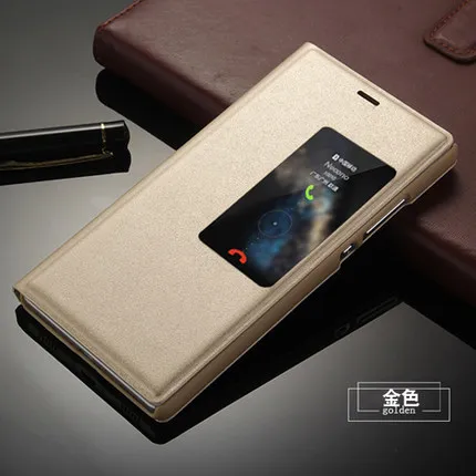 Роскошный кожаный чехол-книжка с окошком для экрана P8 для huawei P8, чехол для телефона с функцией автоматического сна - Цвет: gold
