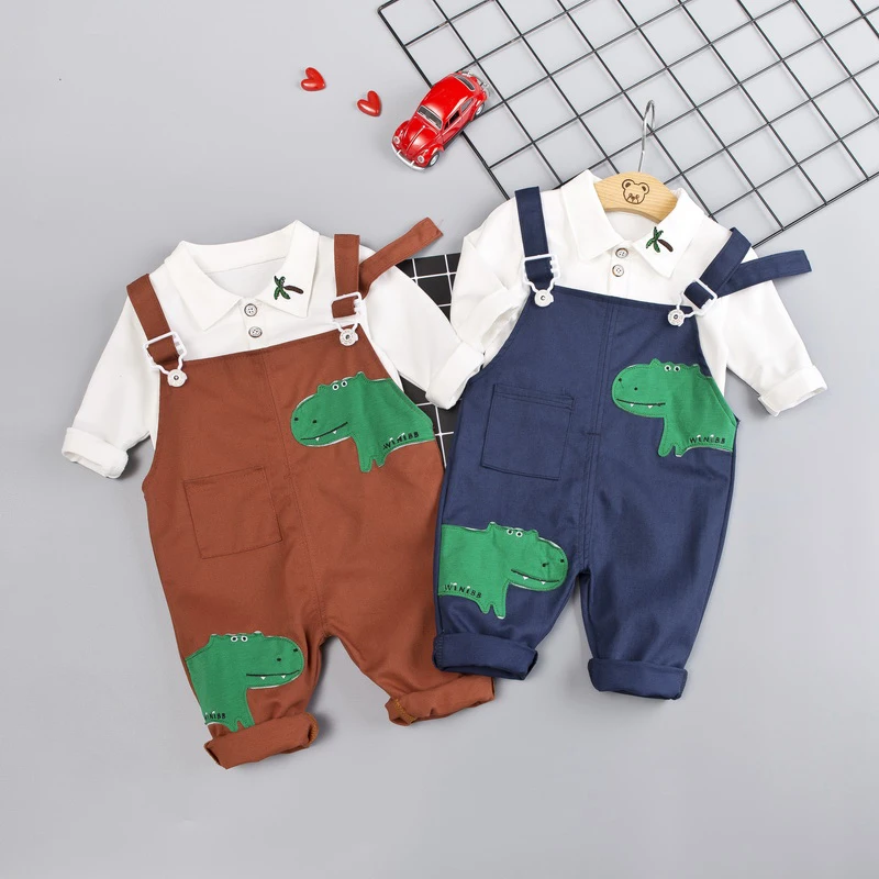 

Baby Boy Clothes 0-4T Toddler Simple Casual Cartoon Dinosaur Pattern Boys Sets Autumn Shirt Bib Pants 2 Pieces Children's Se #m