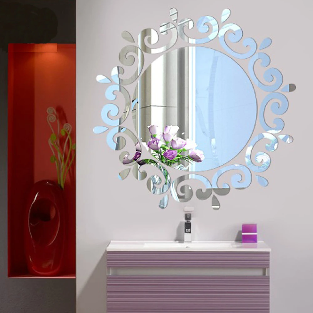 PVC Mirror Tile Wall Sticker Film Self Adhesive Wall Paper Decal Bathroom Decor 