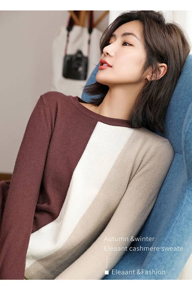 adishree woman winter Cashmere sweaters and auntmun knitted Pullovers High Quality Warm Patchwork thickening O-neck