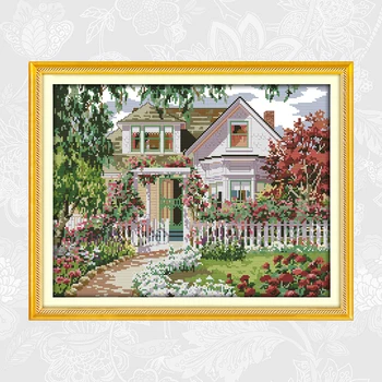 

Garden Villa Cross Stitch kit Aida 14ct 11ct Count Print Canvas Cross-stitch Embroidery DIY Handmade Needlework Sets