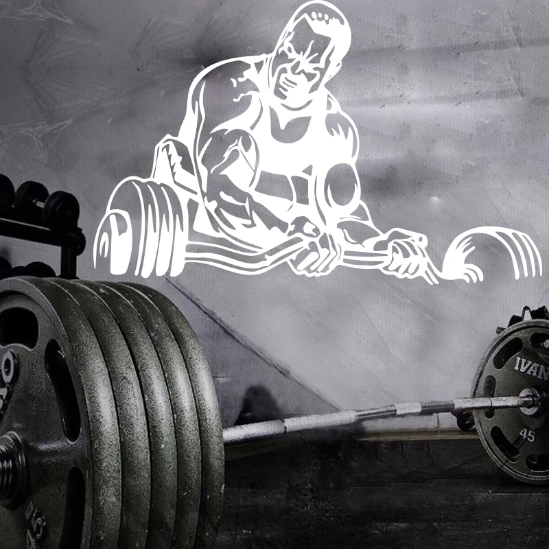 Large Muscle Man Powerlifting Bodybuilding Gym Dumbbells Wall Sticker Crossfit Workout Exercise Gym Studio Wall Decal Man Cave (1)