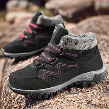 Women Winter Warm Plush Mountain Hiking Shoe Wear-resistant Non Slip Suede Leather Tactical Boot Fur Outdoor Trekking Snow Boot