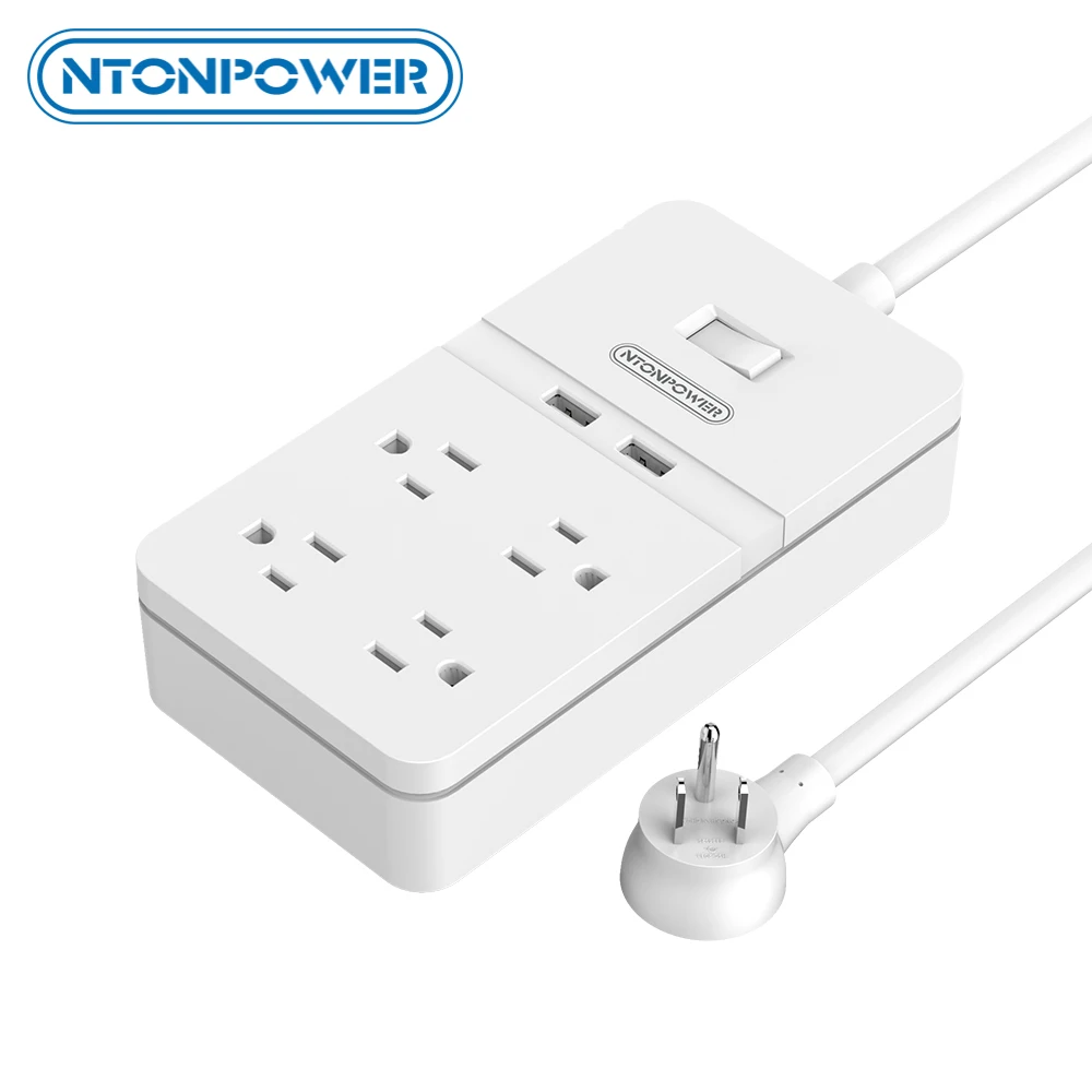 

NTONPOWER FPC USB Power Extension Socket Surge Protector 4 Outlet 2 USB Port with Overload Switch US Flat Plug 1.5M Power Cord
