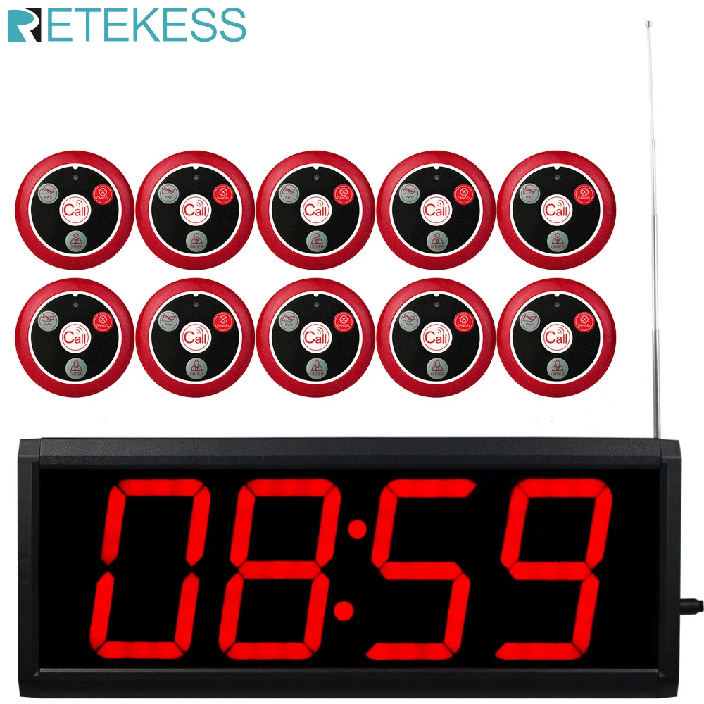 Retekess Дисплей приемник хост с управлением ПК+ 10 шт. кнопка вызова Беспроводная система вызова Ресторан подкачки обслуживание клиентов