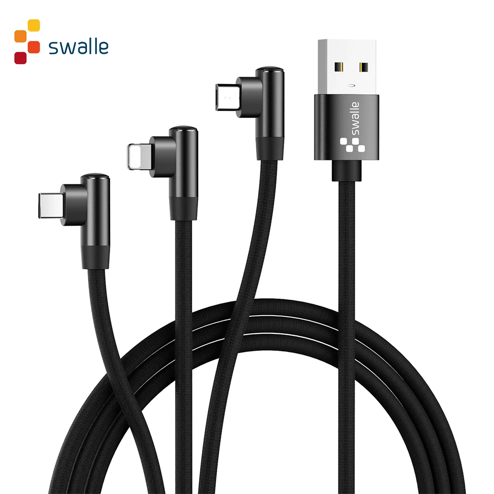 

Swalle 3in 1 usb Cable Fast Charging Micro USB cable Type C Elbow Cord Lighting Cable For iPhone Xiaomi Charger Data usb cable