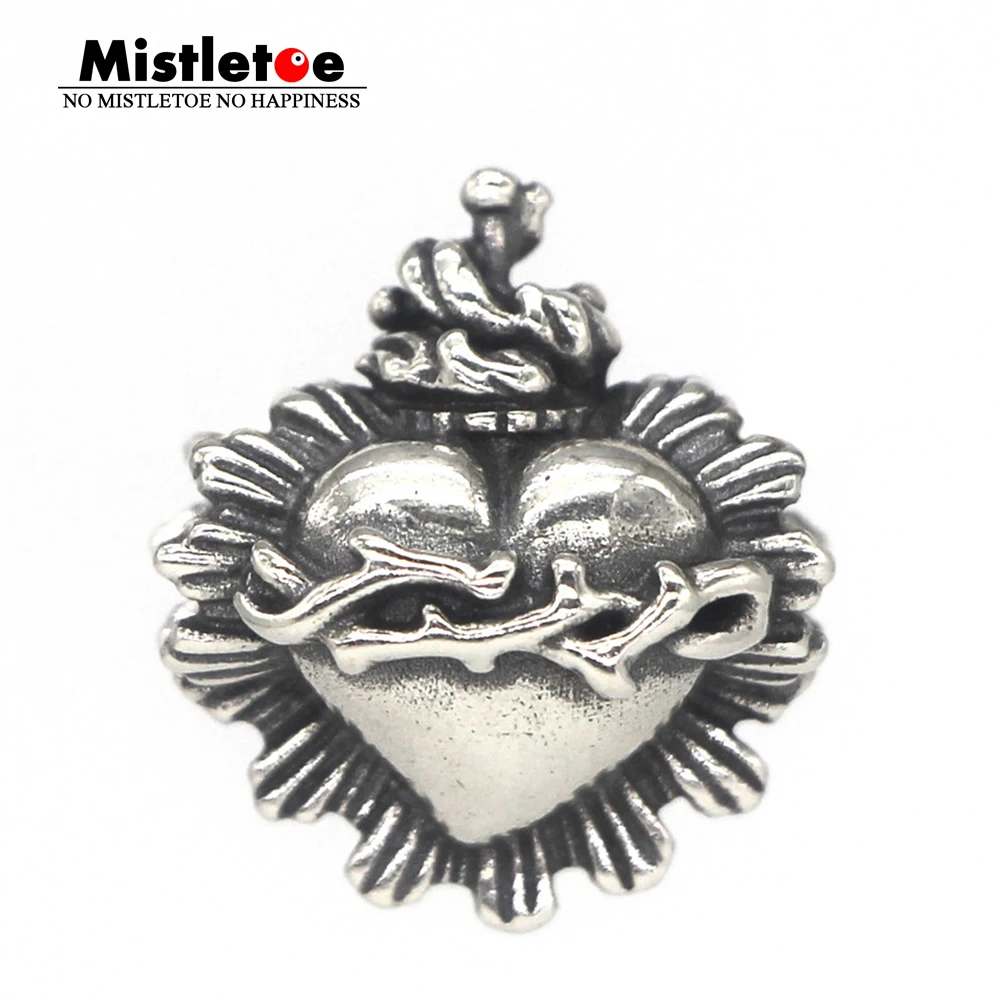 Mistletoe 925 Sterling Silver Sacred heart 2.0 Charm Bead Fit European Bracelet Jewelry