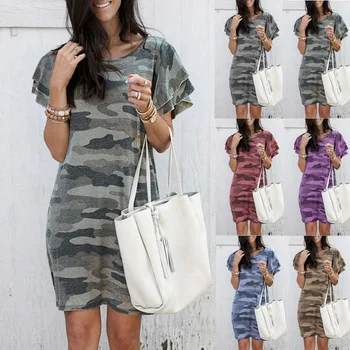 

Daily OWLPRINCESS Summer 2020 New round Neck Camouflage Printed Short Sleeve Loose Dress