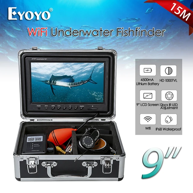 Eyoyo Fish Finder Underwater Fishing Ice 1000TVL Camera Kit 9 Inch WIFI  Wireless 8GB Video Recording DVR 15M 12pcs LED River/Sea - AliExpress