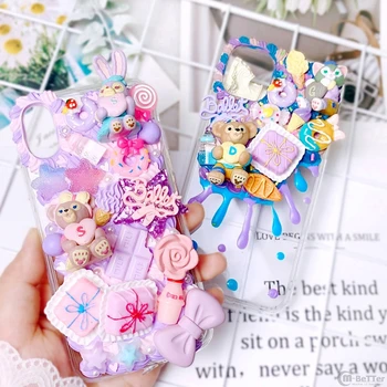 

For Samsung S20 Ultra DIY Case 3D Duffy Bear Phone Cover Galaxy Note 10 Plus Handmade Cream Shell s8/s9/s10+ Candy Food Note 8/9
