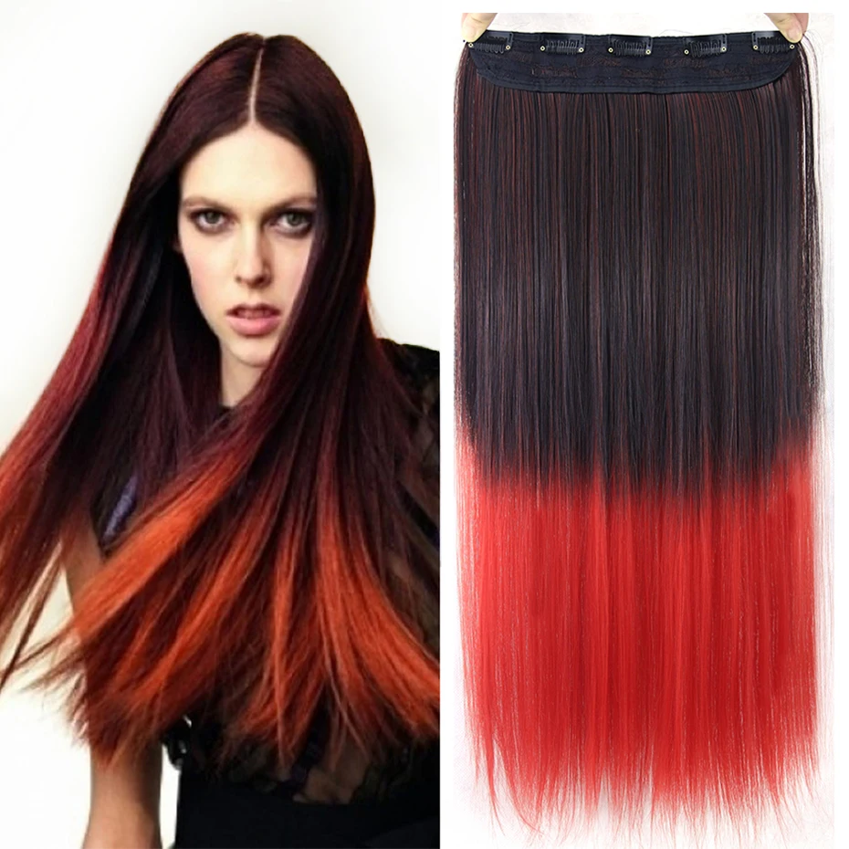 Soowee черные и красные синтетические волосы, прямые волосы на заколках для наращивания, заколки для волос с эффектом омбре, заколки для волос, накладные пряди