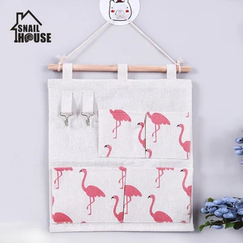 

4 Pockets Cotton Linen Wall Hanging Storage Bags Door Pouch Bedroom Wall Hanging Home Office Organizer with storage bag