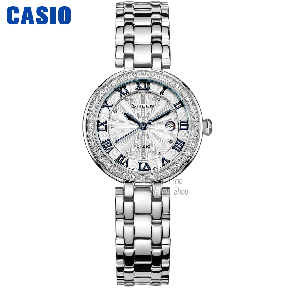 Часы Casio SHEEN женские часы Swarovski Crystal топ класса люкс комплект 50м Водонепроницаемые кварцевые женские часы женские Розовое золото Подарки Часы Спортивные часы relogio feminino reloj mujer montre homme bayan - Цвет: SHE4034D7A-1