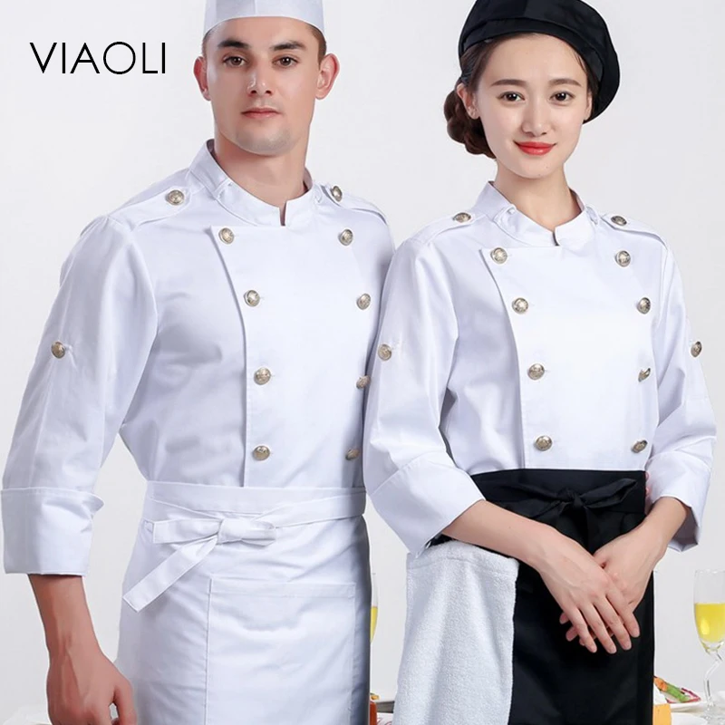 

Viaoli High Quality Chef Uniforms Clothing Short Sleeve Men Food Services Cooking Clothes Size Uniform Jackets Overalls Hotel