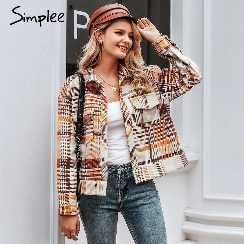 Best Simplee Single breasted women plaid jacket coat Long sleeve casual autumn outwear female coat Stree