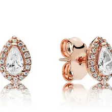 Подлинная 925 пробы серебряная серьга, розовая сияющая капля, серьги-гвоздики с кристаллом для женщин, свадебный подарок, ювелирное изделие