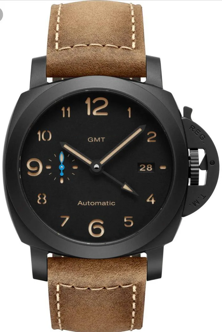 

Luxury Brand New Men Automatic Mechanical Sapphire Stainless Steel Watches Silver Brown Leather Luminous GMT Watch Black Case