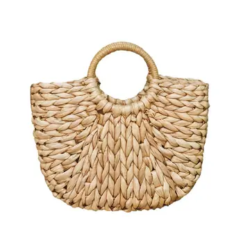 

Simple Straw Handbag for Girls Summer Beach Travel Hand Bag Half Moon Hand Woven Rattan Handbags Round Handle Bags S2196