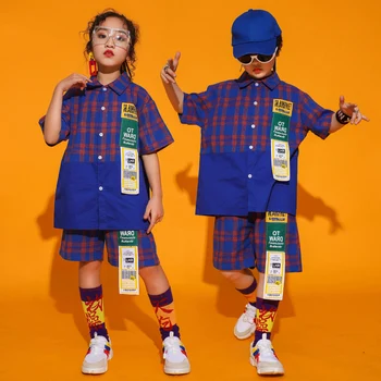 

Blue Jazz Dance Costumes For Kids Hip Hop Performance Clothing Street Dance Practice Wear Fashion Rave Outfit Stage Set DC4155