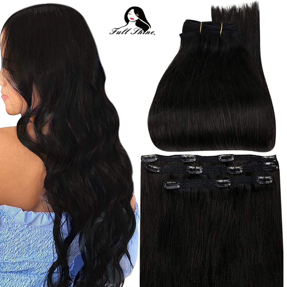 Full Shine 50 Grams Clip On Human Hair Extensions Ombre Color 3Pcs 100% Machine Remy Human Hair Hairpins Clip In Hair Extensions 9