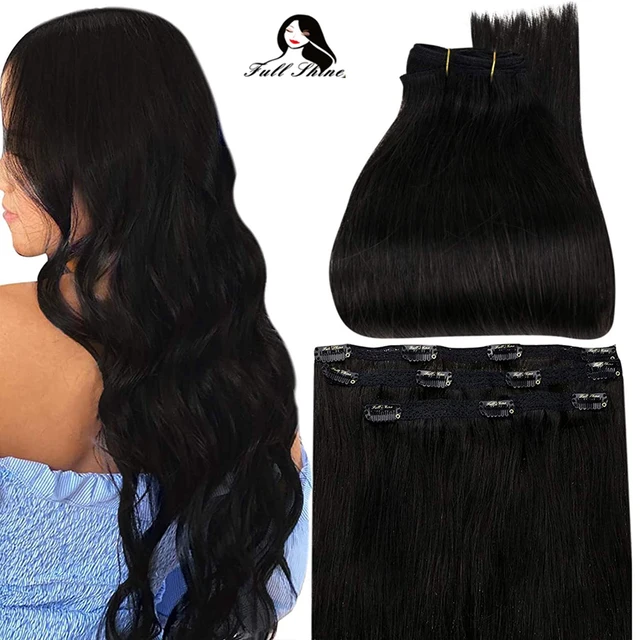 Full Shine 50 Grams Clip On Human Hair Extensions Ombre Color 3Pcs 100% Machine Remy Human Hair Hairpins Clip In Hair Extensions 1B