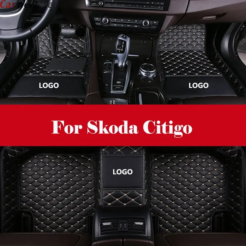 

Automotive interior Double layer Carpet Car Floor Mats Front& Rear Liner Leather Auto Mats For Skoda Citigo
