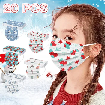 

20pc Children's Christmas Disposable Mask Meltblown Nonwove 3 Layer Filter Mask Lovely Cute Industrial Earhook Mouth-muffle 2021