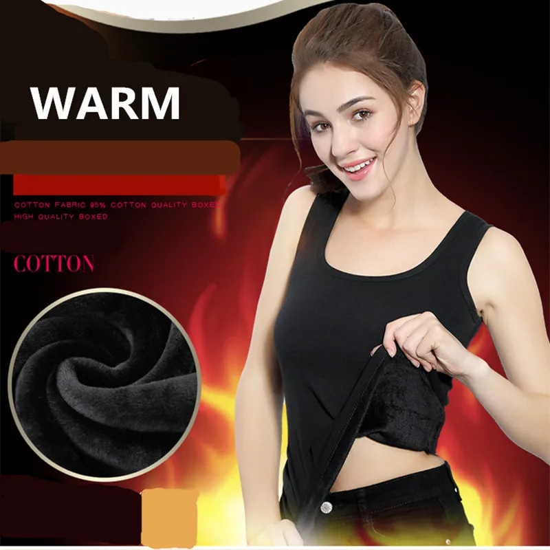 

2019 Thick Tank Tops Women Winter Warm Soft Fleece Undershirt Thermal Singlet Lady Cotton Sexy Vest Tees Shirt Slim Stretch Top