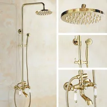 

Shower Faucets Gold Brass Bathroom Shower Mixer Tap Faucet Set Rain Shower Head Round Wall Mounted Bathtub Faucet agf362