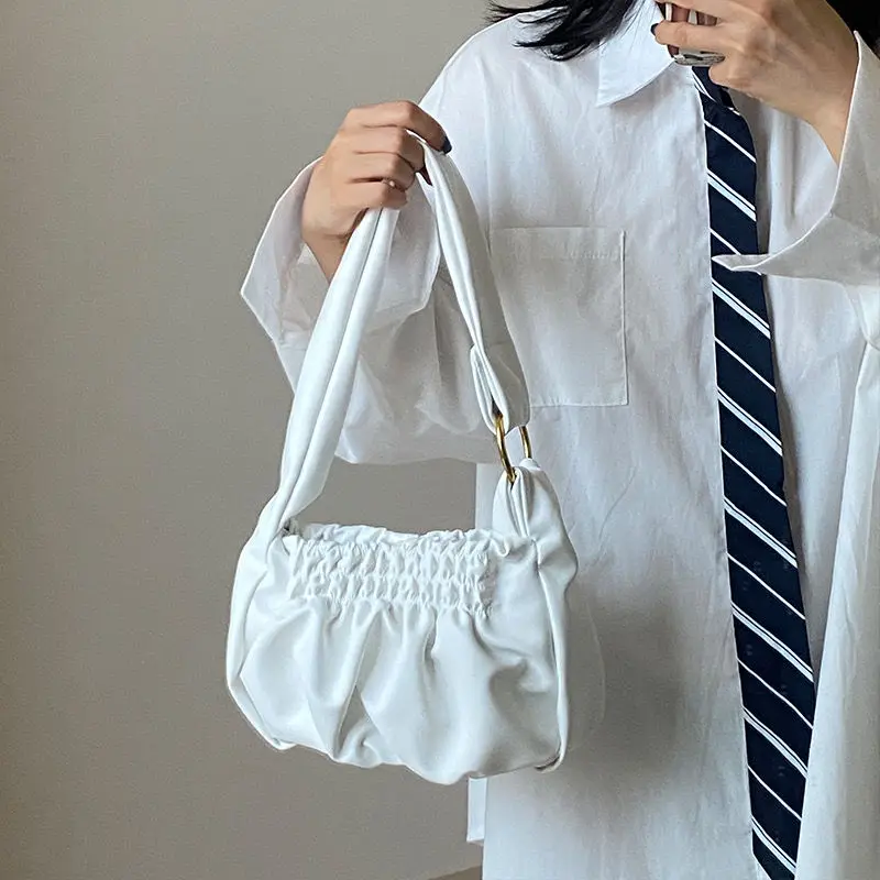 

Fashion Design Women Cloud Bags Soft PU Leather Pleated Ladies Underarm Handbags Female Daily Travel Large Shoulder Tote Bag