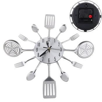 

Silver Fashion Simple 3D DIY Wall Clock Cutlery Horloge with Knive and Forks for Home Kitchen Living Room