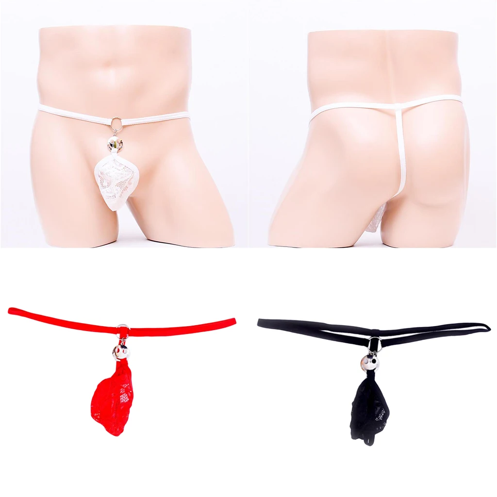 Mens Sexy Lace Mini Pouch G-string Briefs Underwear Low-rise G-String Backless Bulge Pouch Briefs T-back Thong Underpants