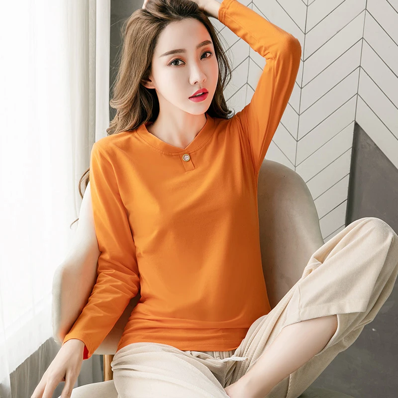 

T Shirts Female Soft Cotton Casual Women Tops Shirts Autumn Winter T-Shirt Elastic 2020 Long Sleeve undershirt Ladies Tshirt