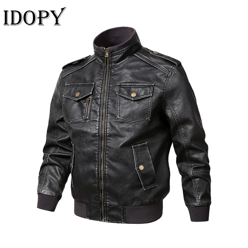 

Idopy, осенние мужские Куртки из искусственной кожи, костюм, мужская верхняя одежда, PU искусственная кожа, мото стиль, повседневное деловое пальто, размер плюс