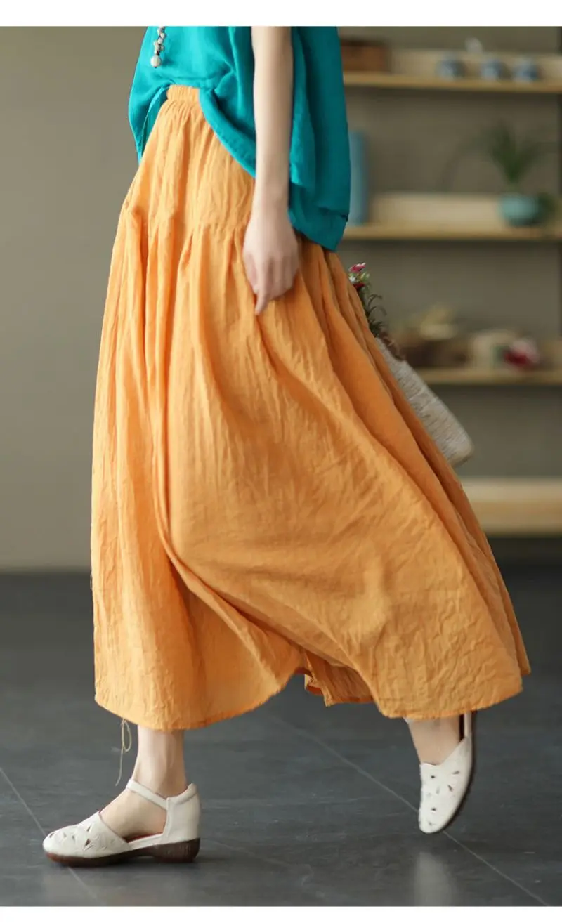 2021 autumn new casual temperament double layer cotton and linen skirt ladies large skirt pure color and elegant long skirt wome skorts for women