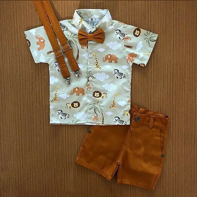 2PCS Toddler Kids Boy Gentleman Suit Bowtie Shirt Shorts Clothes Outfits Set Summer | Детская одежда и обувь