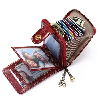 

RFID Trifold Women Leather Wallet Female Hasp Card Holder Women Female Money Purse Small Ladies Coin Bag
