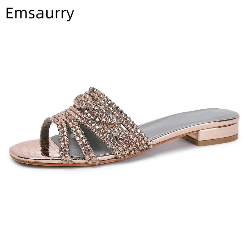 rhinestone flat mules