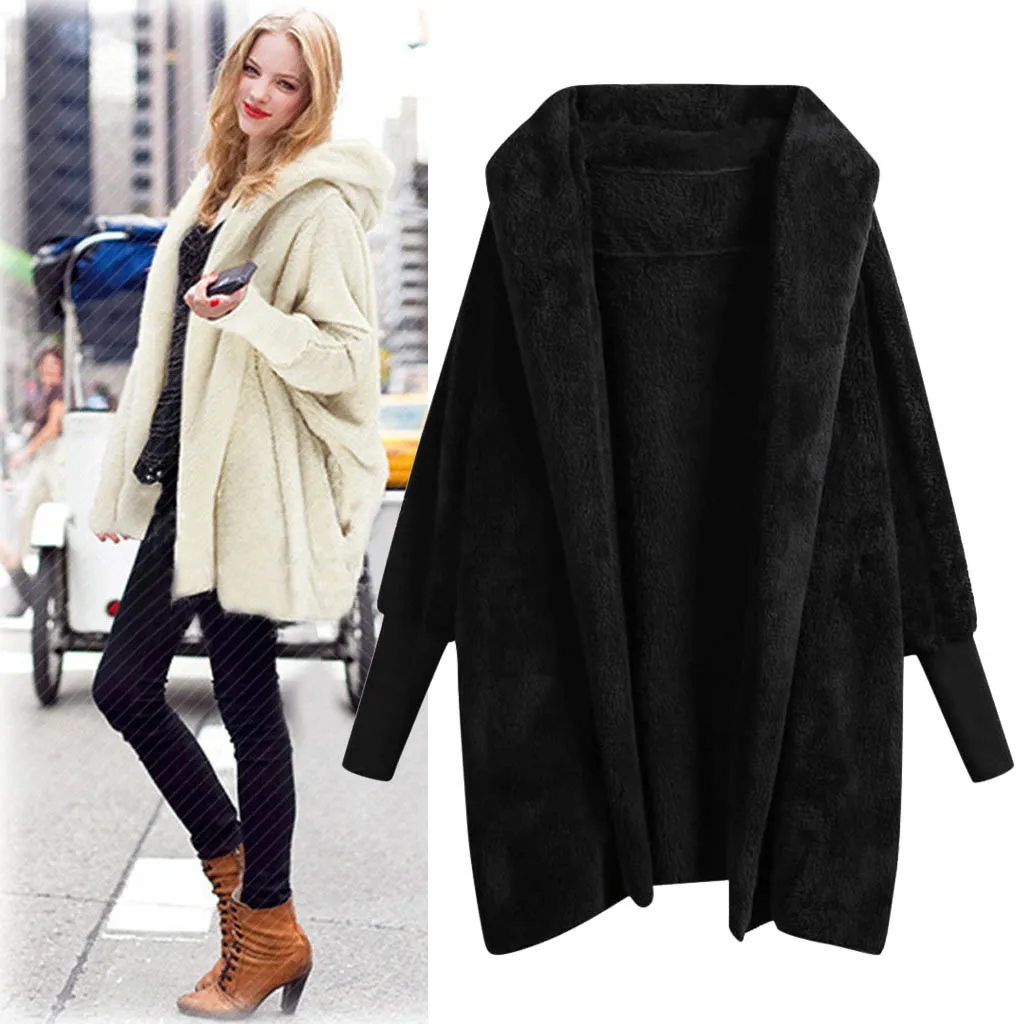 

Women Warm Hooded Casual Sweatshirt Coat Ladies Winter Solid Plush Pockets Cotton Fashion Coat Female Long Sleeve Outwear