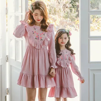 

YourSeason 2020 Spring Summer Princess Girls Cute Dresses Baby Vintage Mom Flower Embroidery Casual Dress Parent-Child