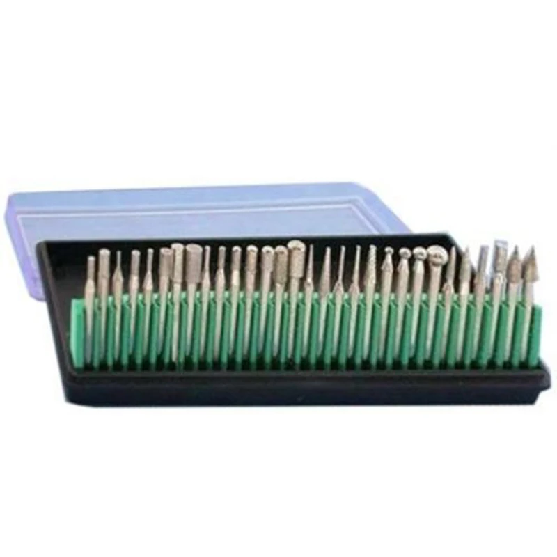 30pcs Diamond Burr Bit Set 400 Grit 1/8" Shank Rotary Tools With Storage Case High Quality Grinding Engraving Tiles