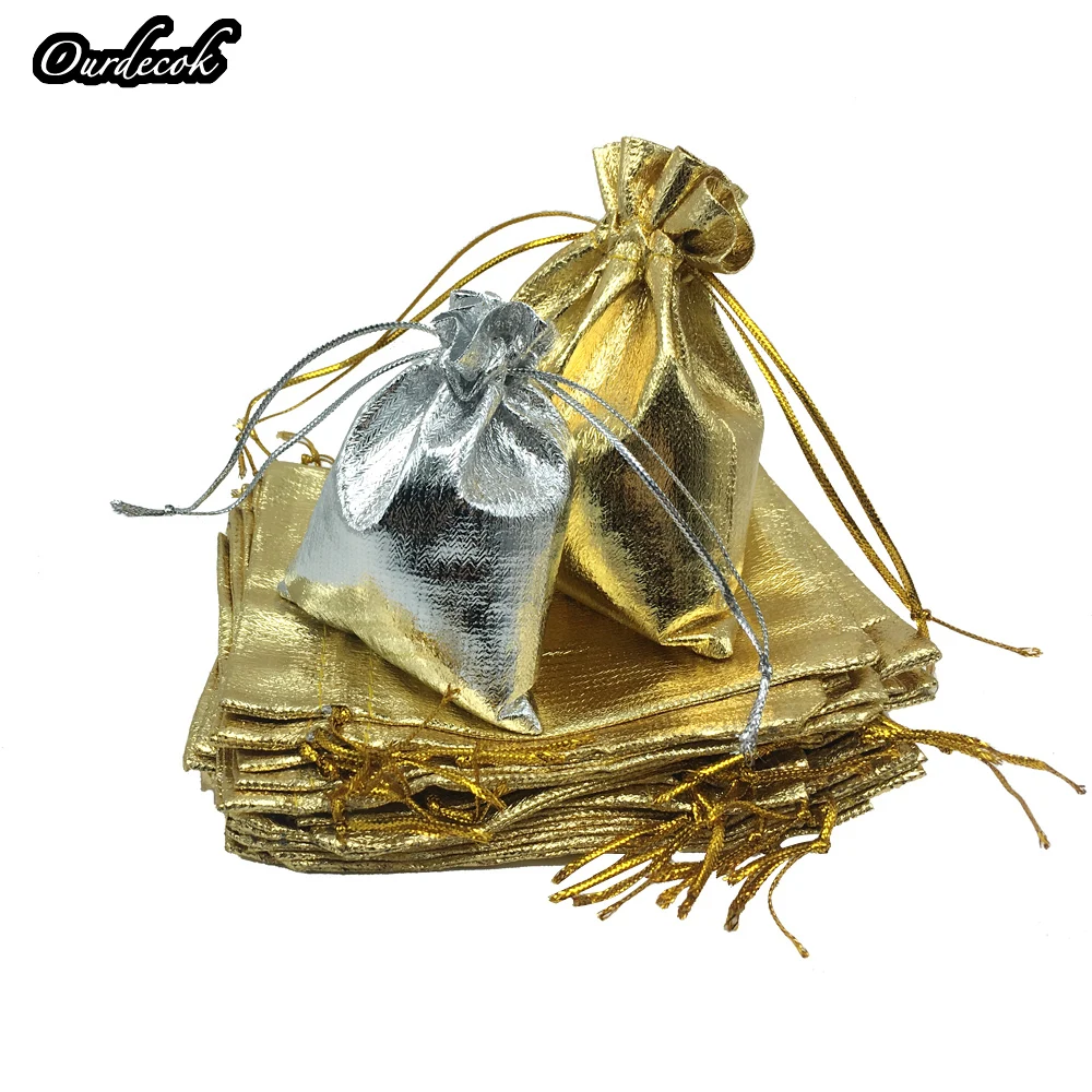 100 шт. серебристые и золотистые подарочные пакеты из металлической