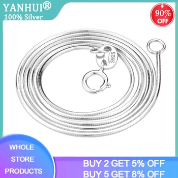 

YANHUI With Certificate 40/45cm Silver 925 Necklace Women Fine 1MM Chain 925 Sterling Silver Jewelry Snake Chain Necklace CN001