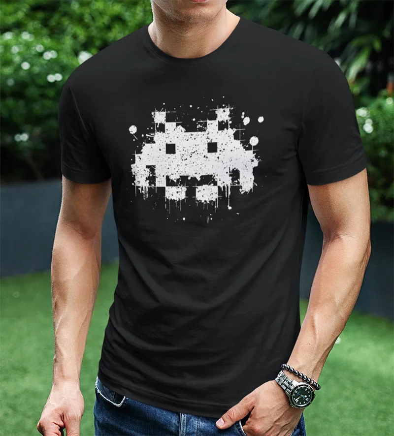 Футболка Space Invader Классическая игра стрельбы хлопковая футболка для подростков
