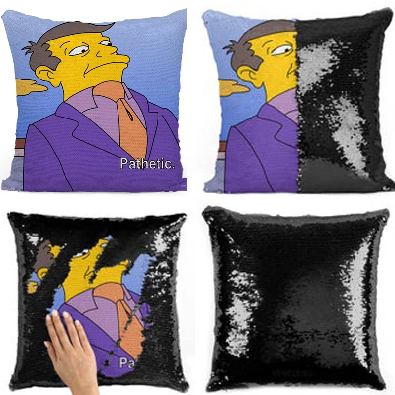 

Skinners pathetic meme sequin pillow | sequin Pillowcase | Two color pillow | gift for her | gift for him |magic pillo