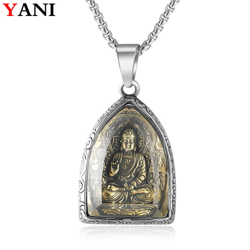 

He153 Chinese-style Buddha Thailand Amulets Titanium Steel Necklace Pendant