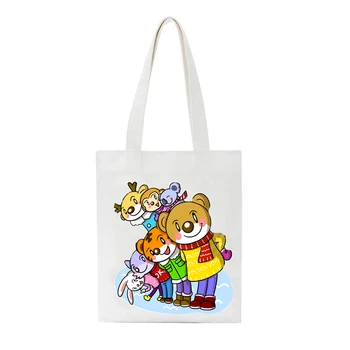 

SCCFMM Cartoon Bear Animal Print Women Canvas Bag Large Foldable Tote Shopping Bag Storage Ladies Reusable Handbag Shoulder Bag